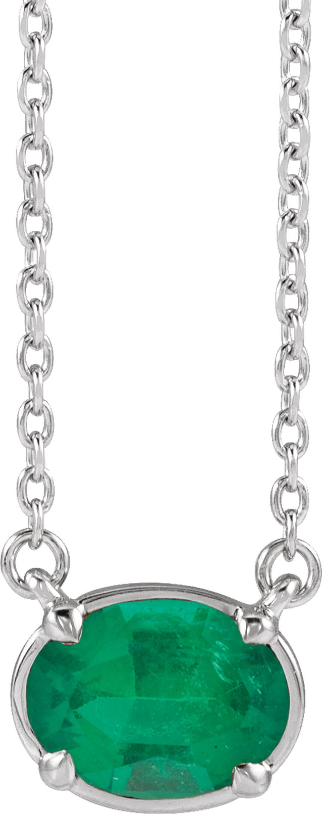 Sterling Silver Lab-Grown Emerald Claw-Prong Bezel-Style 18" Necklace