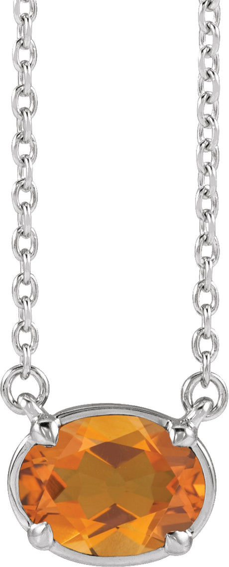 14K White Gold Natural Citrine Claw-Prong Bezel-Style 18" Necklace