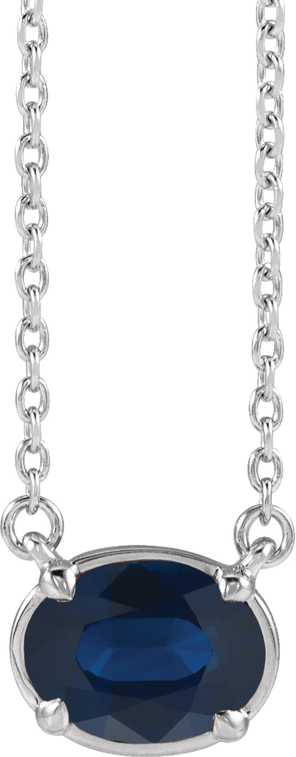Sterling Silver Lab-Grown Blue Sapphire Claw-Prong Bezel-Style 18" Necklace