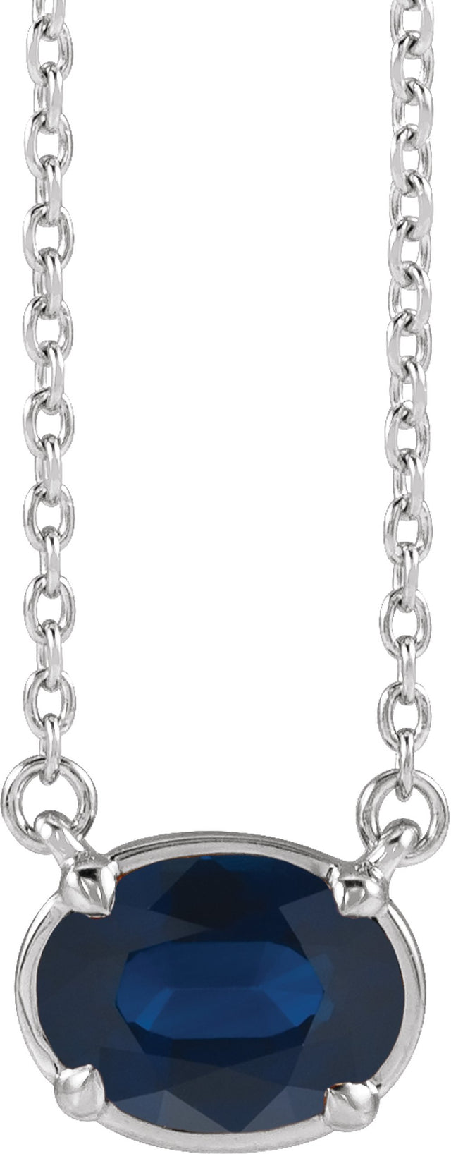 Sterling Silver Lab-Grown Blue Sapphire Claw-Prong Bezel-Style 18" Necklace