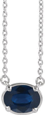 10K White Gold Lab-Grown Blue Sapphire Claw-Prong Bezel-Style 18" Necklace
