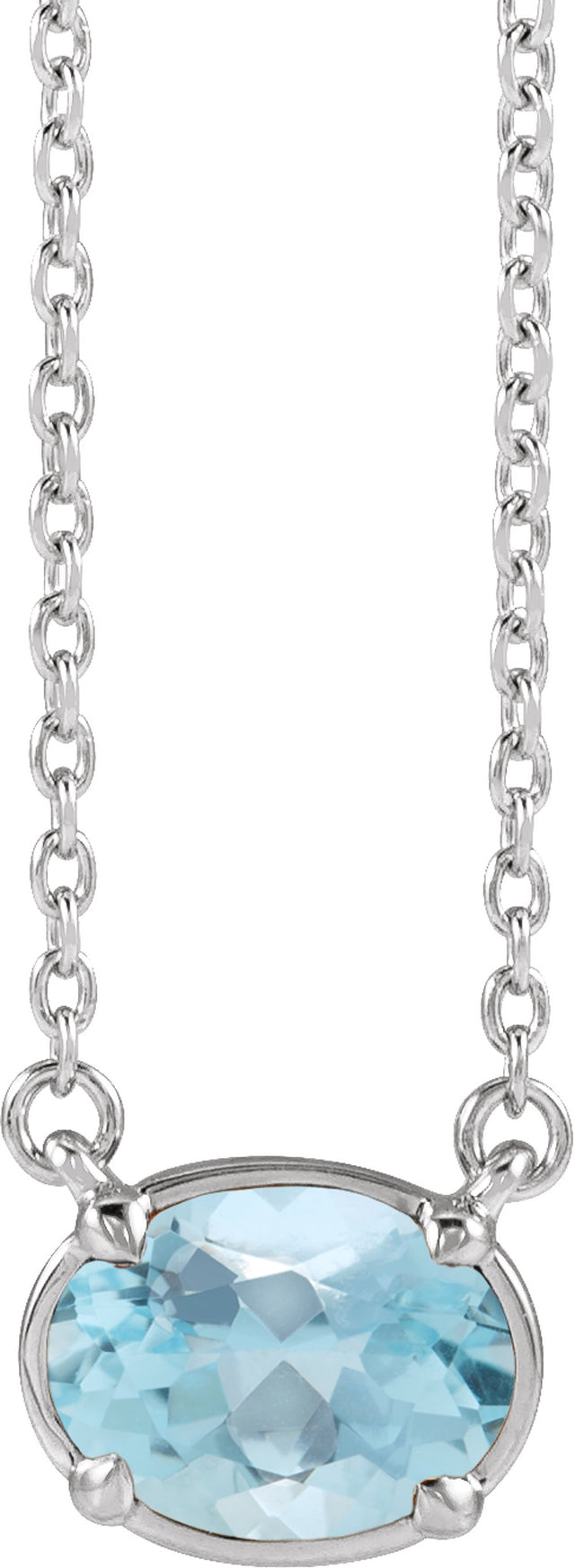 10K White Gold Natural Aquamarine Claw-Prong Bezel-Style 18" Necklace