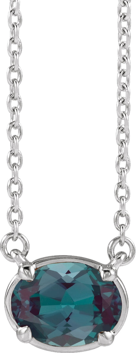 Sterling Silver Lab-Grown Alexandrite Claw-Prong Bezel-Style 18" Necklace