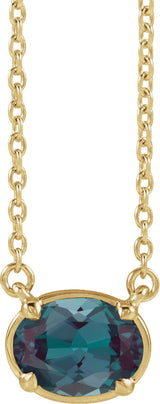 10K Yellow Gold Lab-Grown Alexandrite Claw-Prong Bezel-Style 18" Necklace