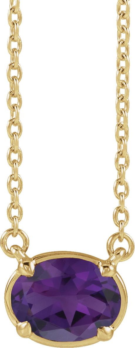 10K Yellow Gold Natural Amethyst Claw-Prong Bezel-Style 18" Necklace
