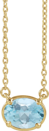10K Yellow Gold Natural Aquamarine Claw-Prong Bezel-Style 18" Necklace