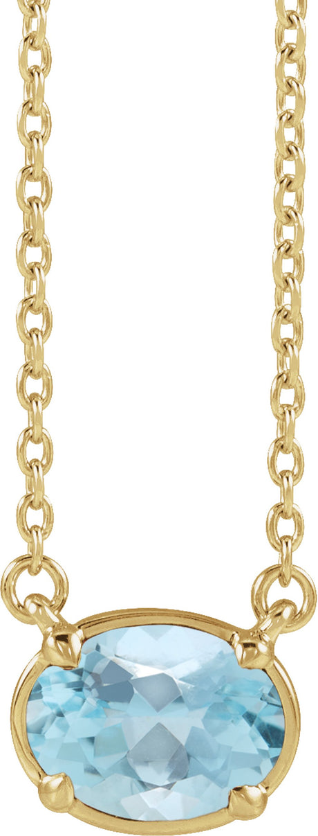10K Yellow Gold Natural Aquamarine Claw-Prong Bezel-Style 18" Necklace