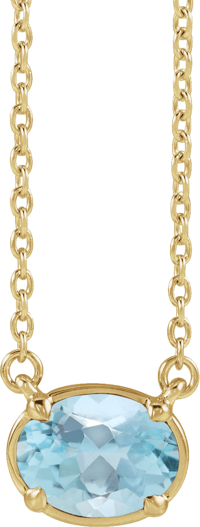 10K Yellow Gold Natural Aquamarine Claw-Prong Bezel-Style 18" Necklace