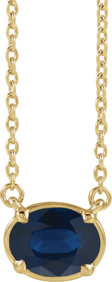 10K Yellow Gold Lab-Grown Blue Sapphire Claw-Prong Bezel-Style 18" Necklace