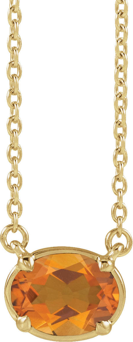 10K Yellow Gold Natural Citrine Claw-Prong Bezel-Style 18" Necklace