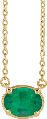 10K Yellow Gold Lab-Grown Emerald Claw-Prong Bezel-Style 18" Necklace