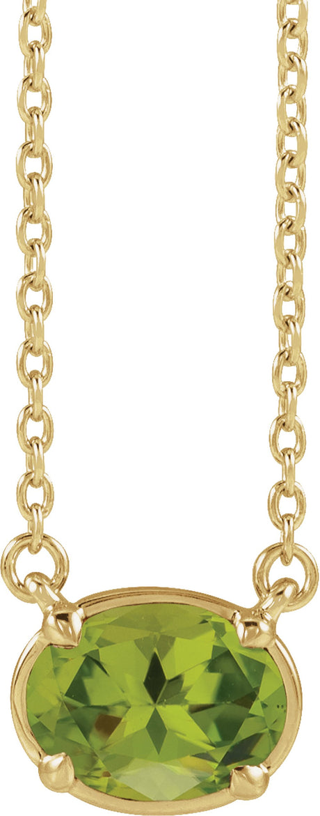 14K Yellow Gold Natural Peridot Claw-Prong Bezel-Style 18" Necklace