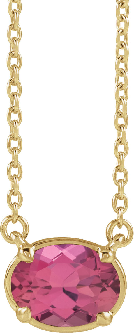 10K Yellow Gold Natural Pink Tourmaline Claw-Prong Bezel-Style 18" Necklace