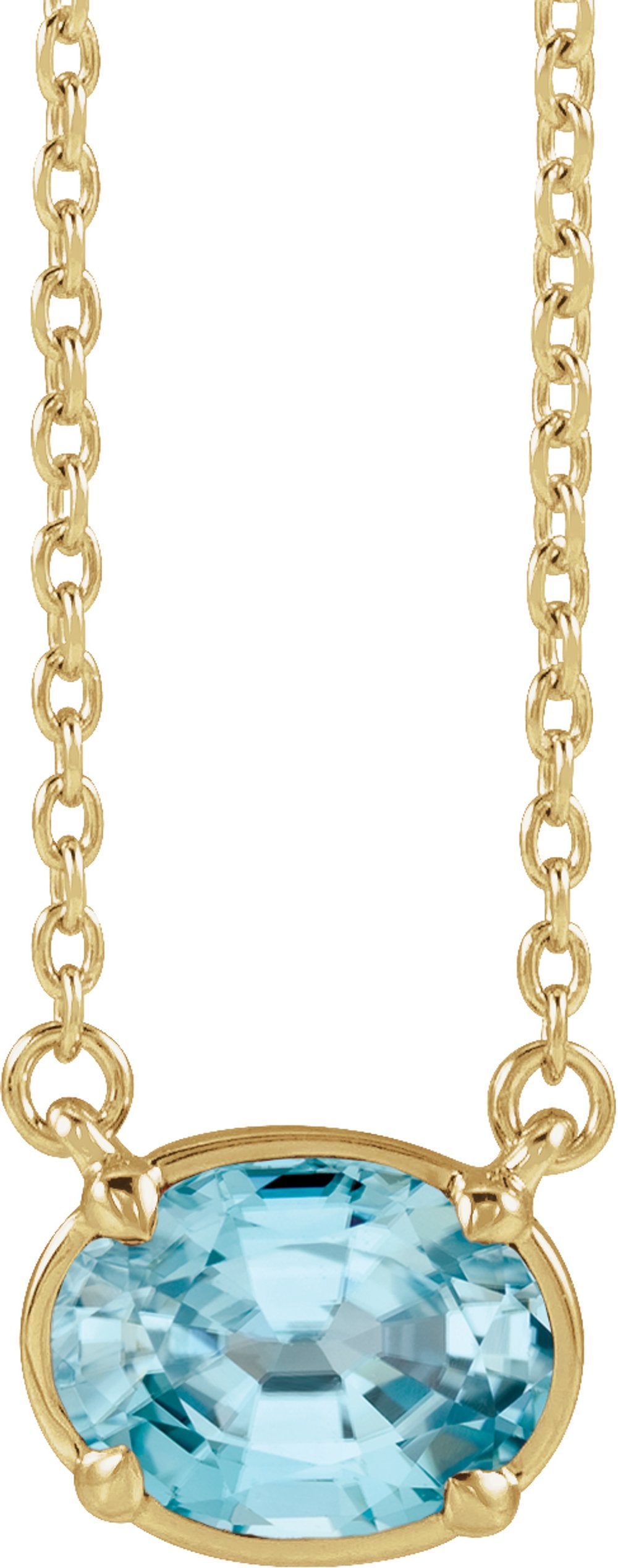 14K Yellow Gold Natural Blue Zircon Claw-Prong Bezel-Style 18" Necklace