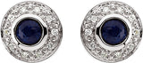 14K White Natural Blue Sapphire & 1/10 CTW Natural Diamond Earrings