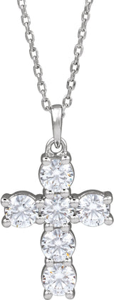 14K White Gold 1 CTW Lab-Grown Diamond Cross 18" Necklace
