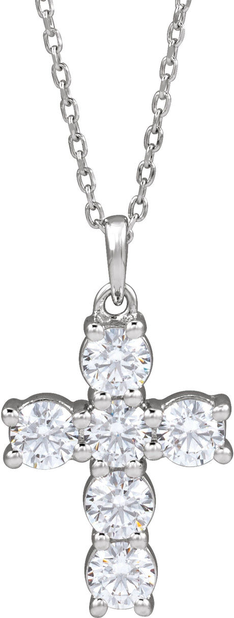 14K White Gold 1 CTW Lab-Grown Diamond Cross 18" Necklace