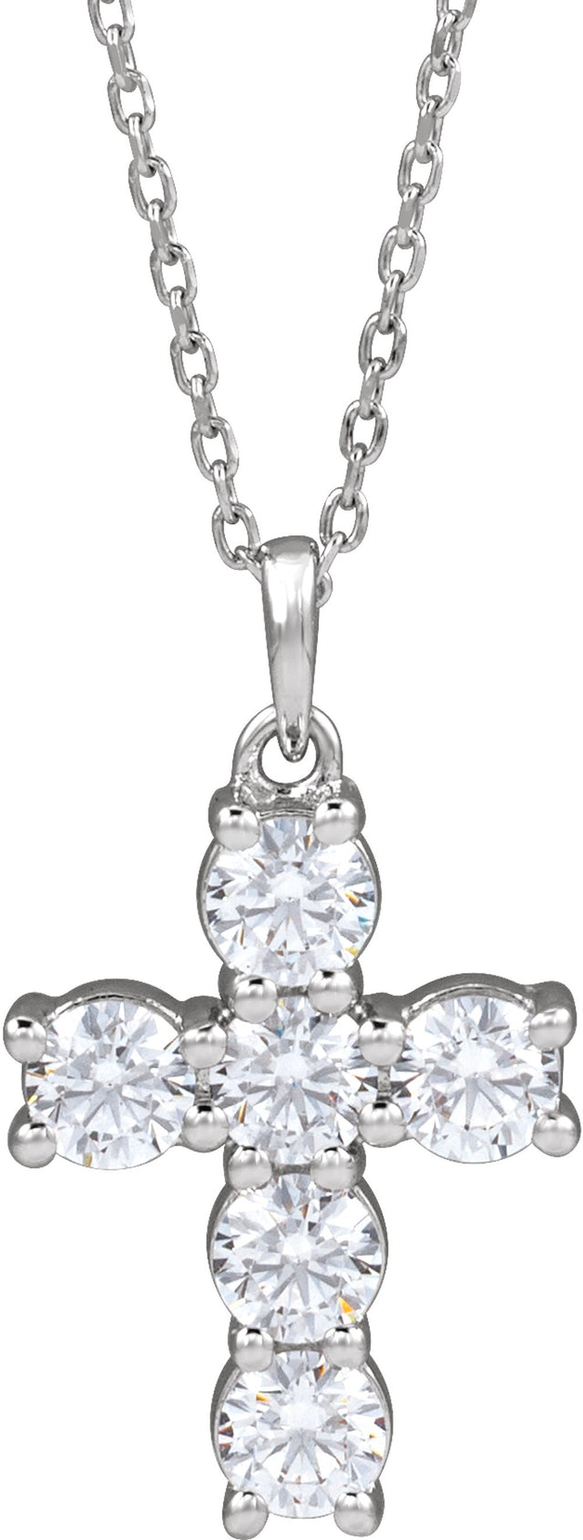 14K White Gold 1 CTW Lab-Grown Diamond Cross 18" Necklace