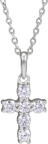 14K White Gold 1/4 CTW Lab-Grown Diamond Cross 18" Necklace