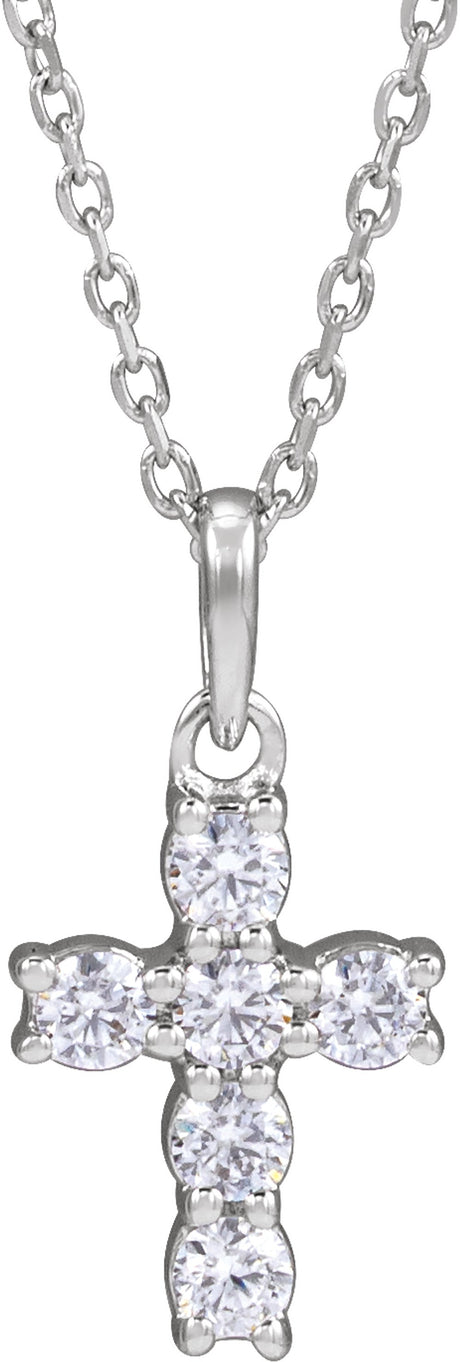 14K White Gold 1/4 CTW Lab-Grown Diamond Cross 18" Necklace