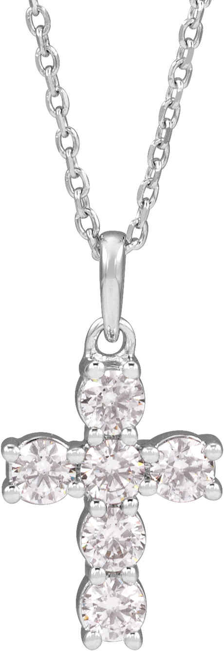 14K White Gold 1/2 CTW Lab-Grown Diamond Cross 18" Necklace