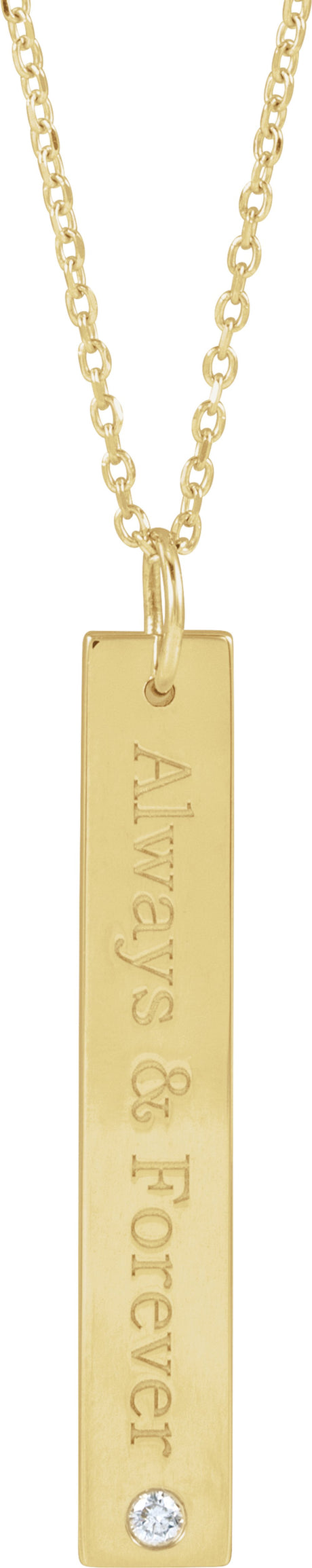 18K Yellow Gold-Plated Sterling Silver .03 CT Natural Diamond Engravable Bar 16-18" Necklace
