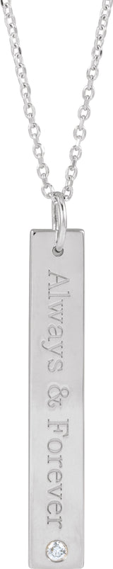 Sterling Silver .03 CT Natural Diamond Engravable Bar 16-18" Necklace