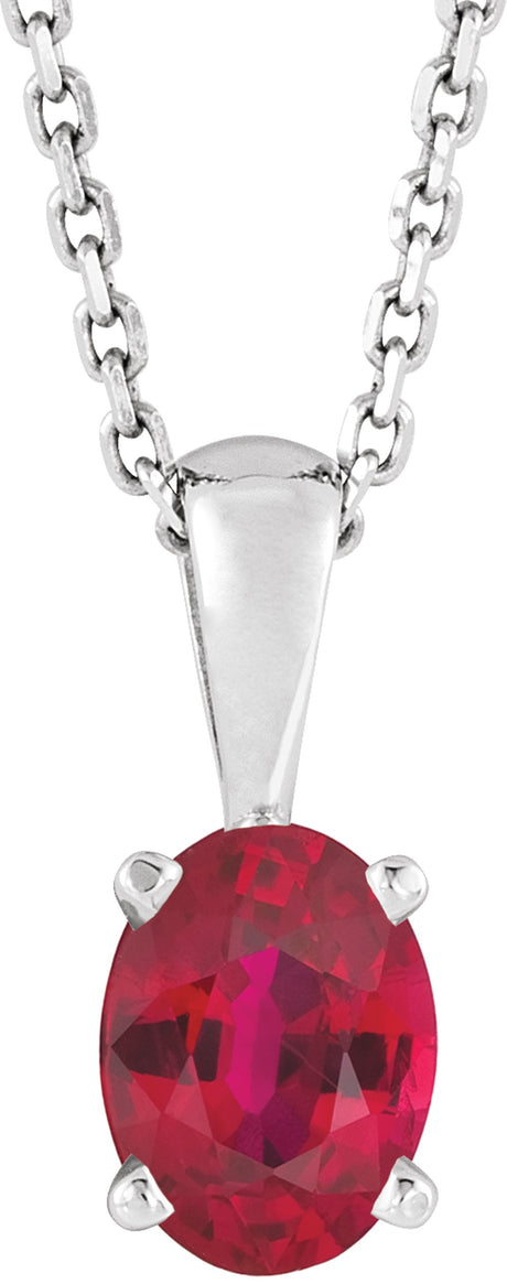 Sterling Silver Lab-Grown Ruby 16-18" Necklace