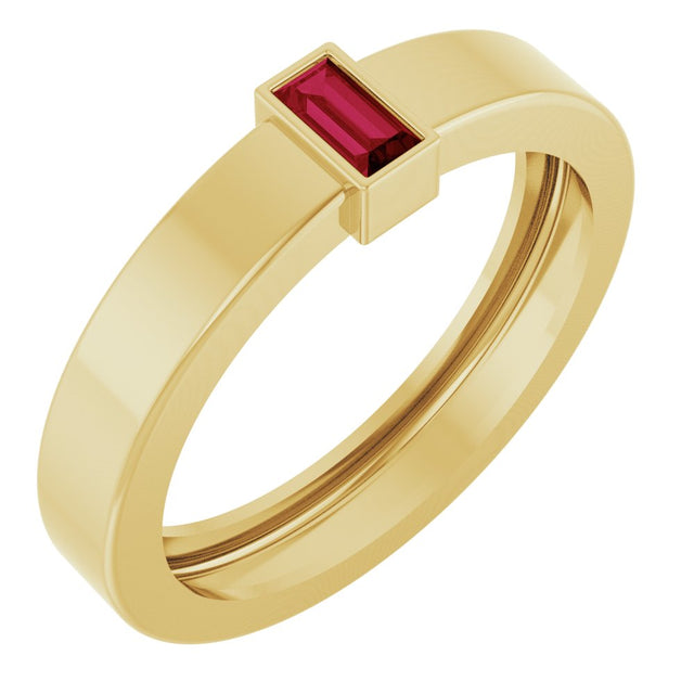 14K Yellow Gold Lab-Grown Ruby  Bezel-Set Ring Size 7