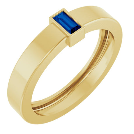 14K Yellow Gold Lab-Grown Blue Sapphire  Bezel-Set Ring Size 7