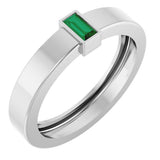 14K White Gold Lab-Grown Emerald  Bezel-Set Ring Size 7