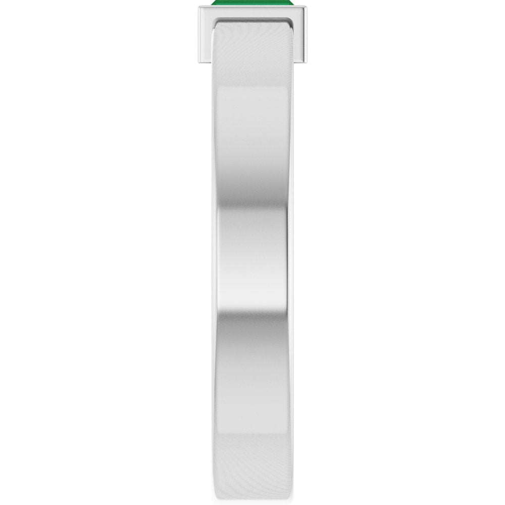 14K White Gold Lab-Grown Emerald  Bezel-Set Ring Size 7