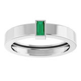 14K White Gold Lab-Grown Emerald  Bezel-Set Ring Size 7