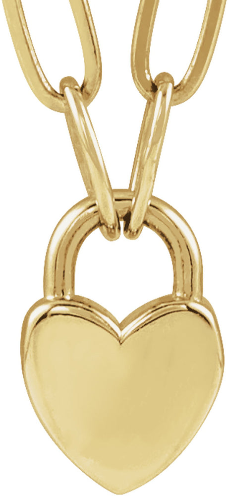 14K Yellow Gold Engravable Heart Lock 18" Necklace