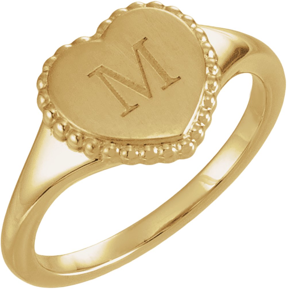 14K Yellow Gold Engravable Beaded Heart Ring