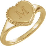 14K Yellow Gold Engravable Beaded Heart Ring
