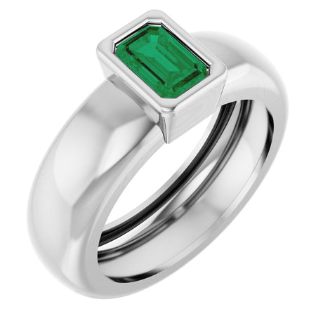 14K White Gold Lab-Grown Emerald Lightweight Ring