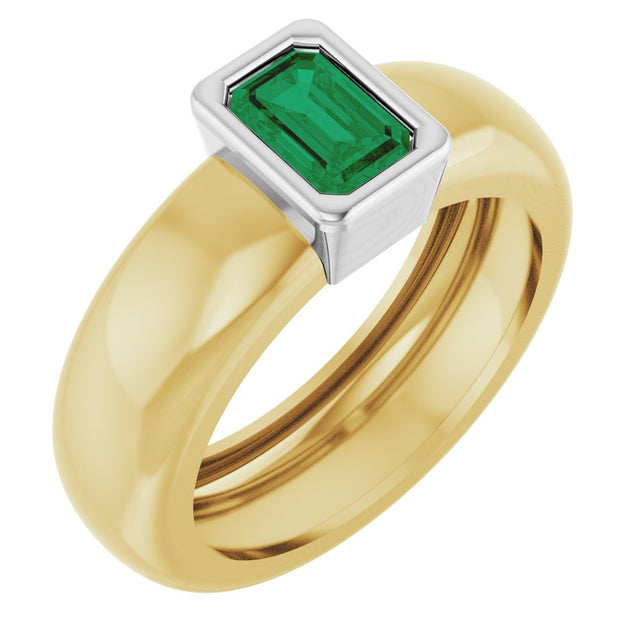 14K Yellow/White Gold Lab-Grown Emerald Lightweight Ring