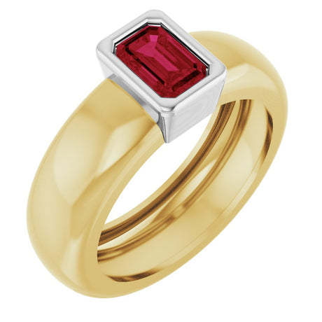 14K Yellow/White Gold Lab-Grown Ruby Lightweight Ring