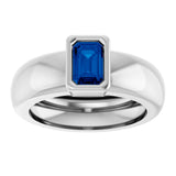 14K White Gold Lab-Grown Blue Sapphire Lightweight Ring