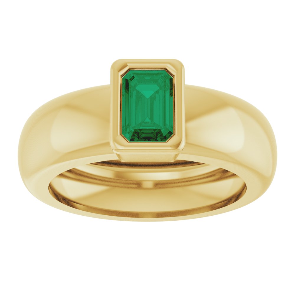 14K Yellow Gold Lab-Grown Emerald Lightweight Ring