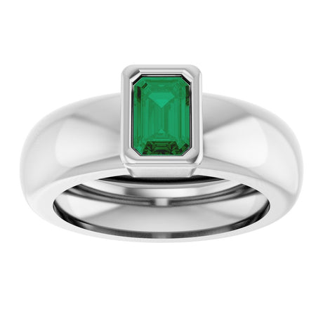 14K White Gold Lab-Grown Emerald Lightweight Ring