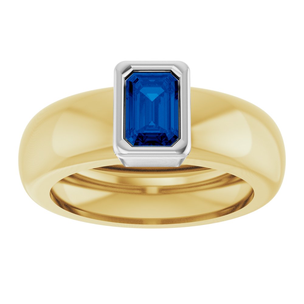 14K Yellow/White Gold Lab-Grown Blue Sapphire Lightweight Ring
