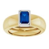 14K Yellow/White Gold Lab-Grown Blue Sapphire Lightweight Ring