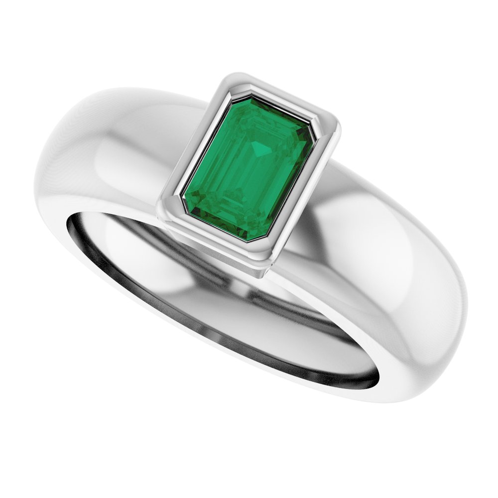 14K White Gold Lab-Grown Emerald Lightweight Ring