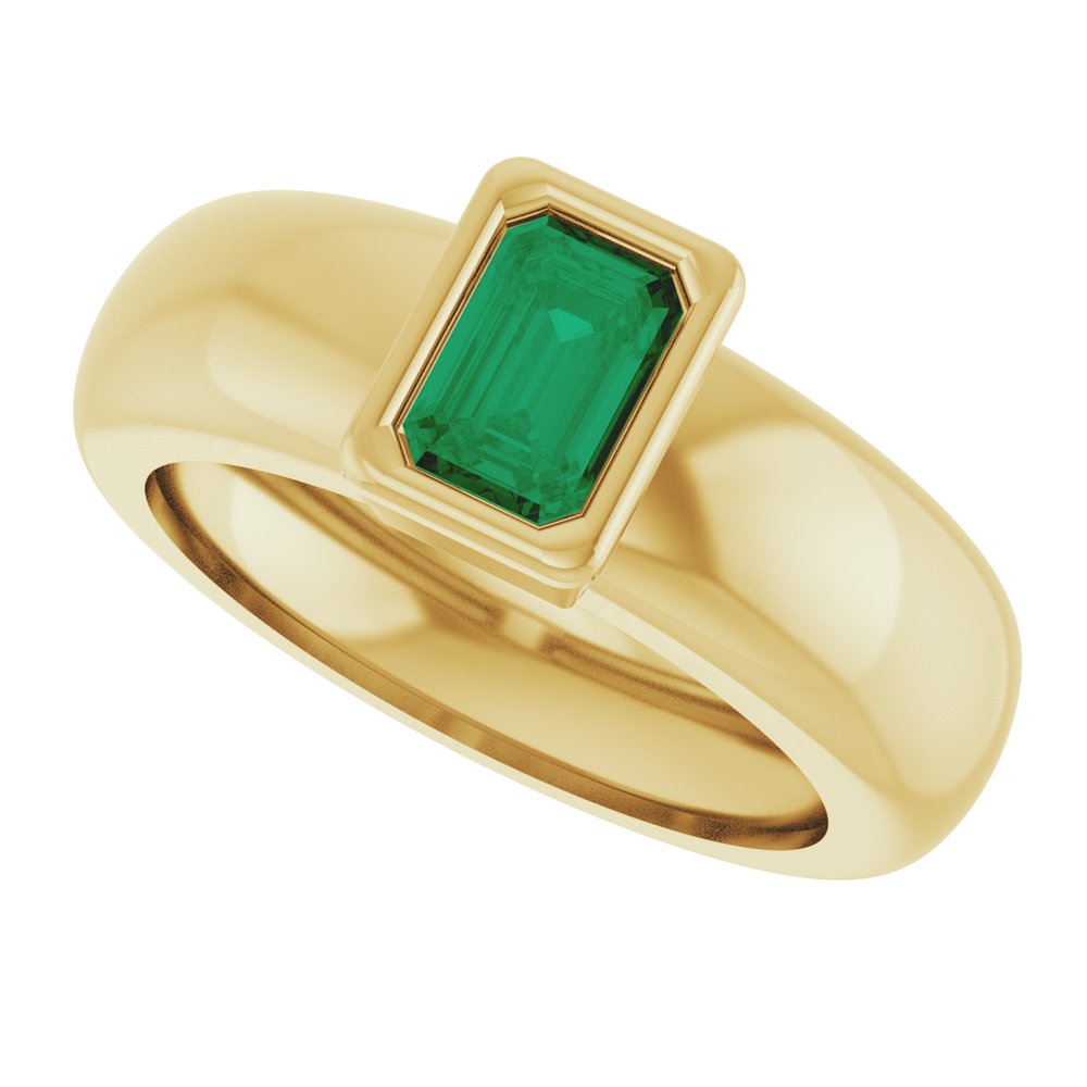 14K Yellow Gold Lab-Grown Emerald Lightweight Ring