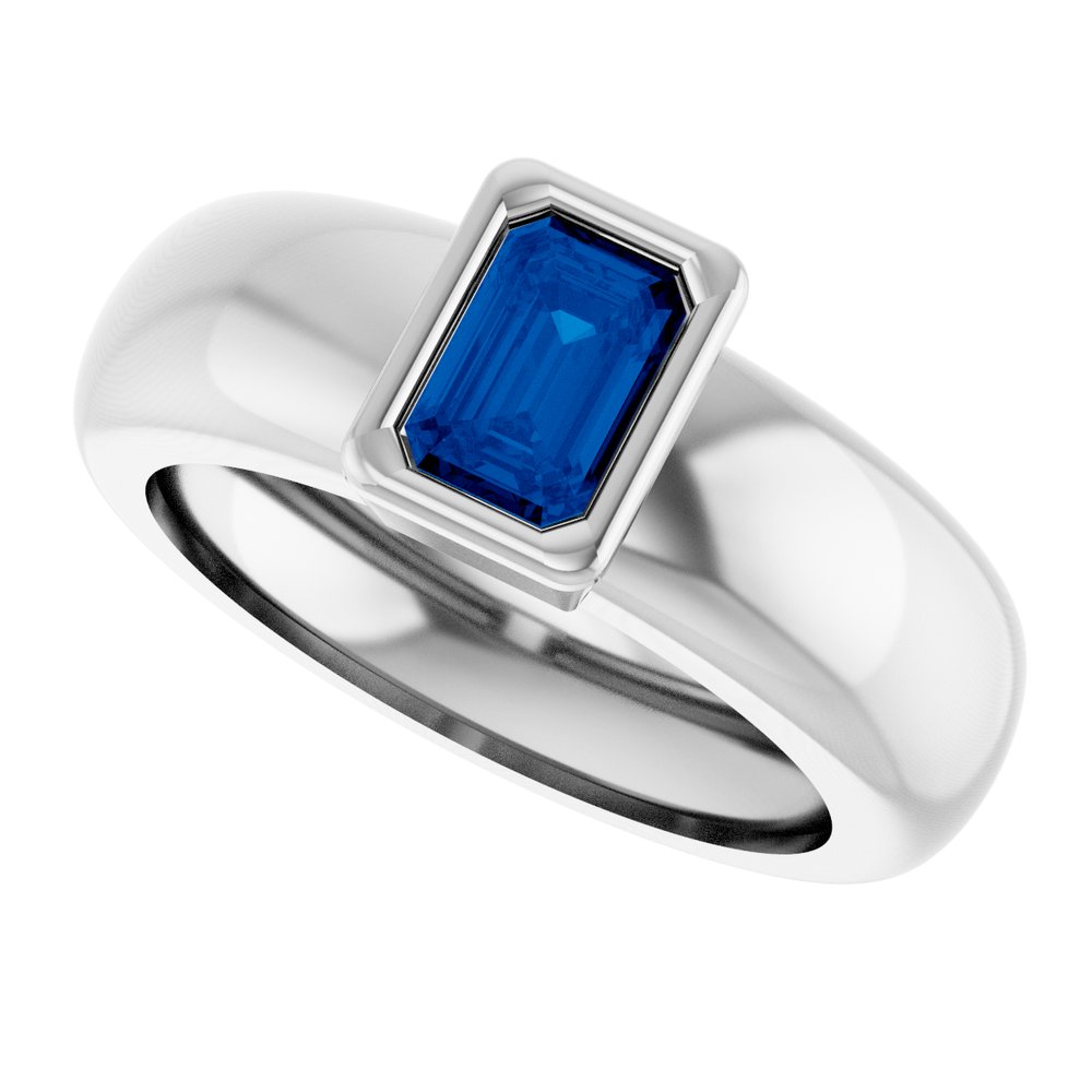 14K White Gold Lab-Grown Blue Sapphire Lightweight Ring