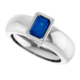14K White Gold Lab-Grown Blue Sapphire Lightweight Ring