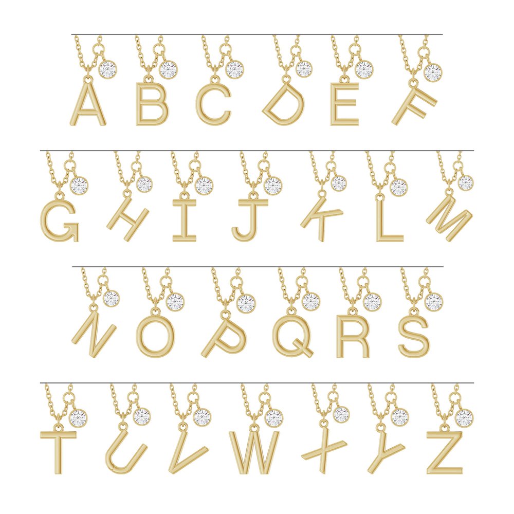14K Yellow Gold Initial B 1/10 CT Natural Diamond 16-18" Necklace