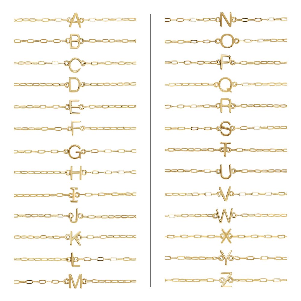 14K Yellow Gold Sans Serif Initial V 6 1/2-7 1/2" Bracelet